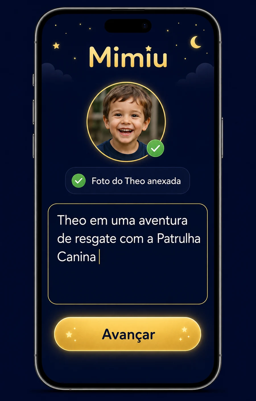 Mockup da tela inserindo foto e pedido